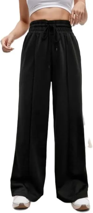Women's Drawstring Elastic High Waist Wide Leg Sweatpants Trendy Lounge Pants Fall Fashion Trousers with Pockets