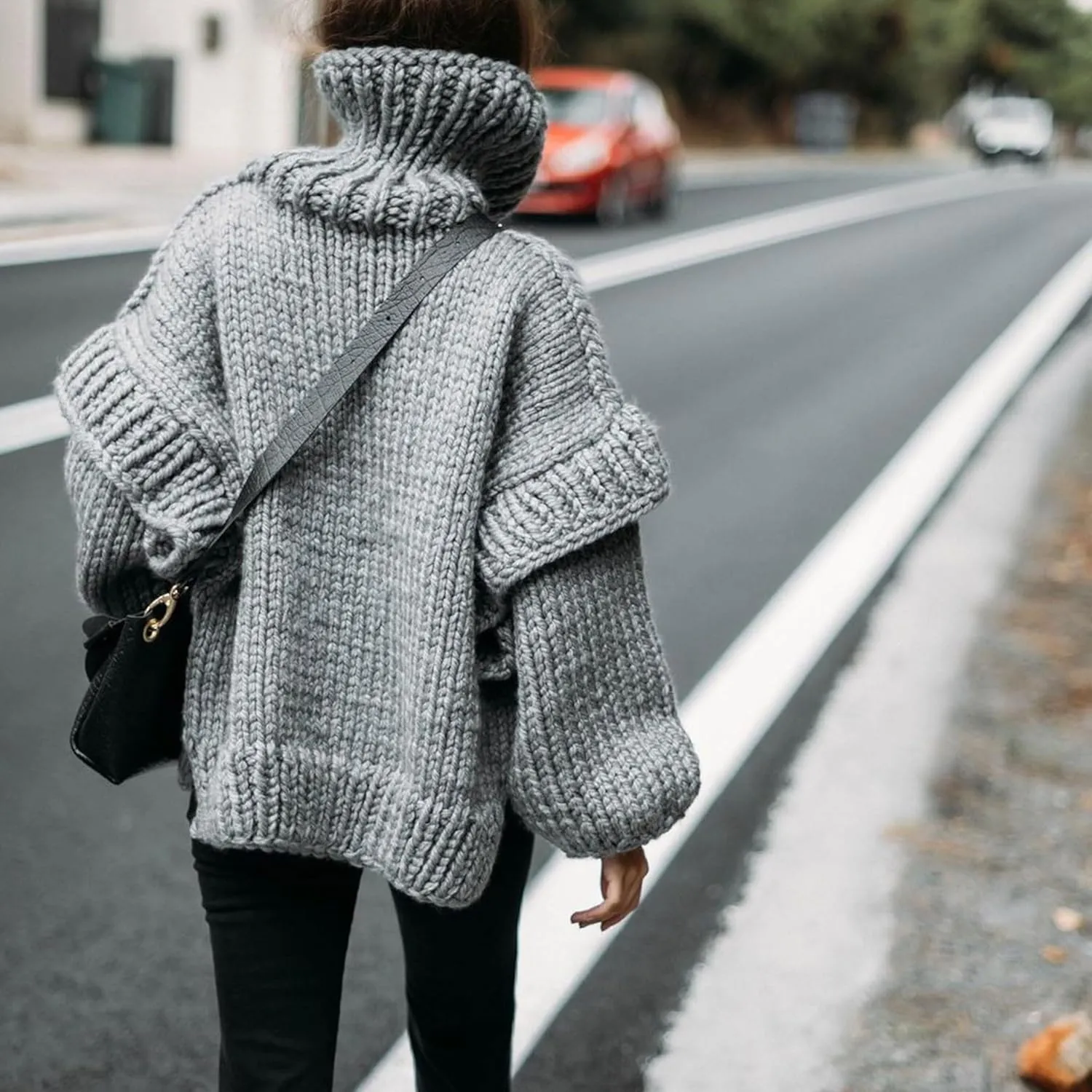 Womens Fall Winter Oversized Turtleneck Sweater Turtleneck Sweater Batwing Long Sleeve Chunky Knit Pullover Tops