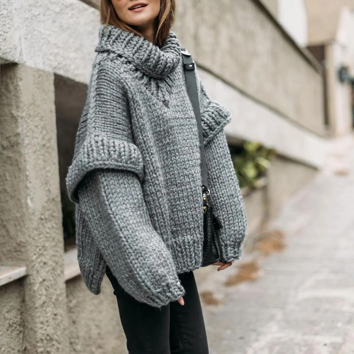 Womens Fall Winter Oversized Turtleneck Sweater Turtleneck Sweater Batwing Long Sleeve Chunky Knit Pullover Tops