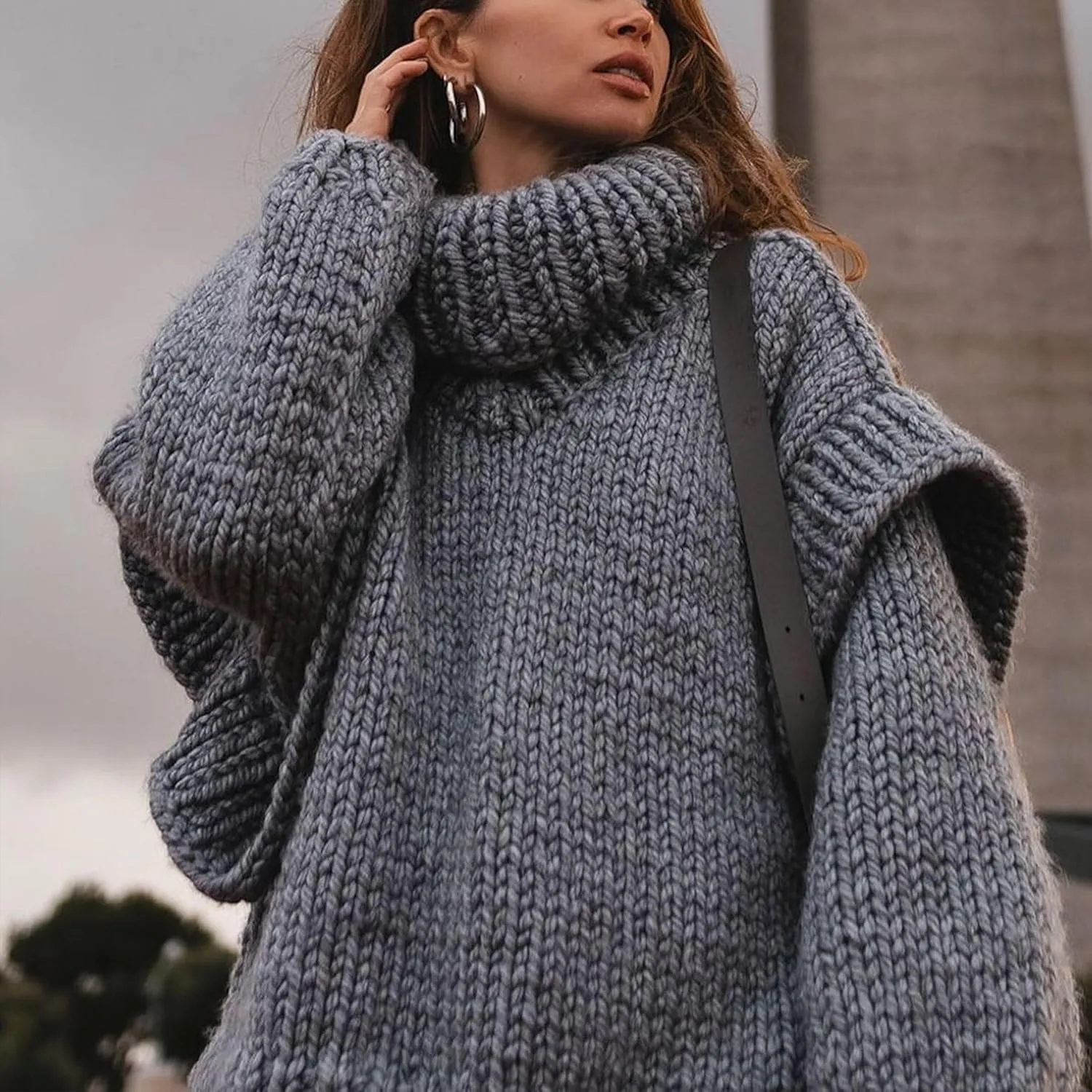 Womens Fall Winter Oversized Turtleneck Sweater Turtleneck Sweater Batwing Long Sleeve Chunky Knit Pullover Tops