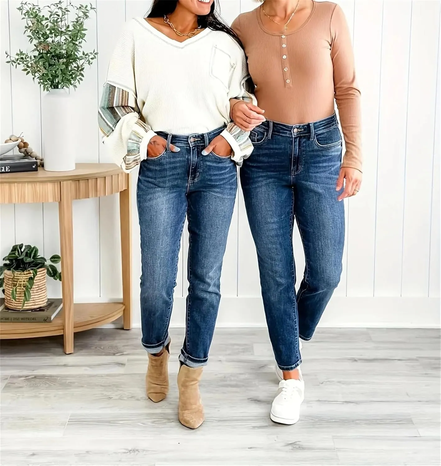 Women's Fashion High Waist Jeans Mid Elegant High Waist Skinny Pants Cotton Blend Solid Stretch Jeans