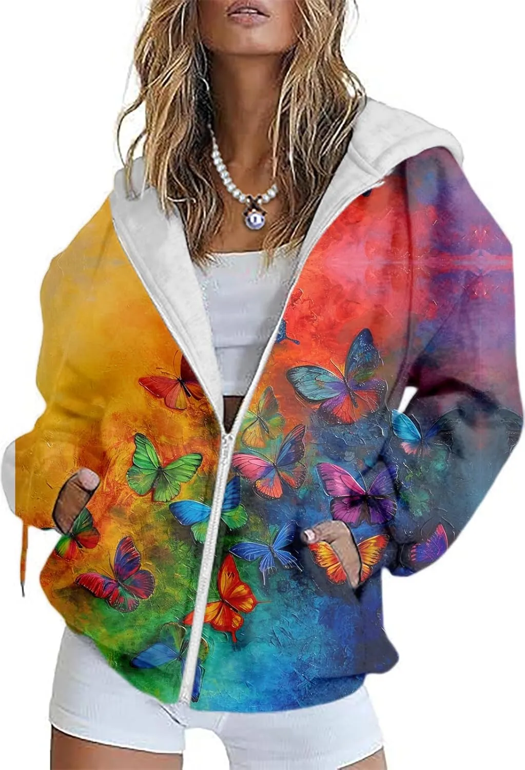Women's Floral Print Hoodie Zip Up Long Sleeve Hoodies Women Oversized Fashion Jackets Zipper Coat with Pocket