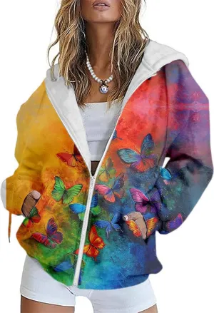 Women's Floral Print Hoodie Zip Up Long Sleeve Hoodies Women Oversized Fashion Jackets Zipper Coat with Pocket