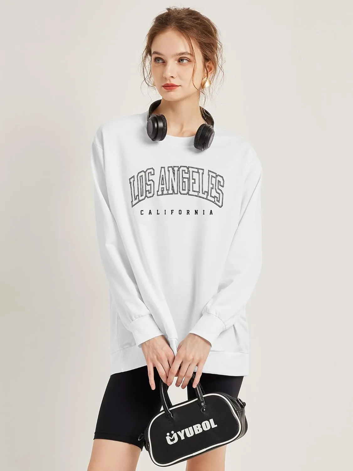 Women's Graphic Sweatshirts Oversized Long Sleeve Cute Los Angeles Loose Crewneck Pullover Sweatshirt