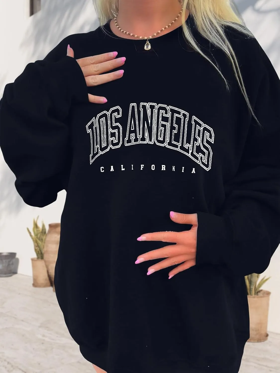 Women's Graphic Sweatshirts Oversized Long Sleeve Cute Los Angeles Loose Crewneck Pullover Sweatshirt