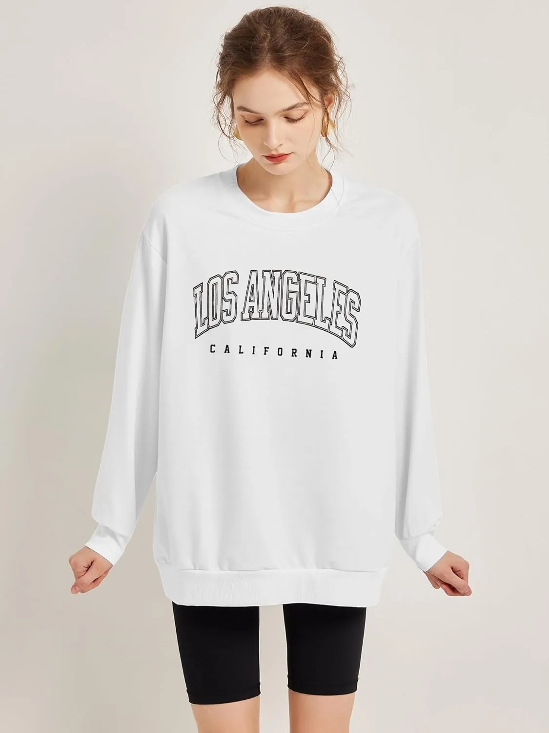 Women's Graphic Sweatshirts Oversized Long Sleeve Cute Los Angeles Loose Crewneck Pullover Sweatshirt