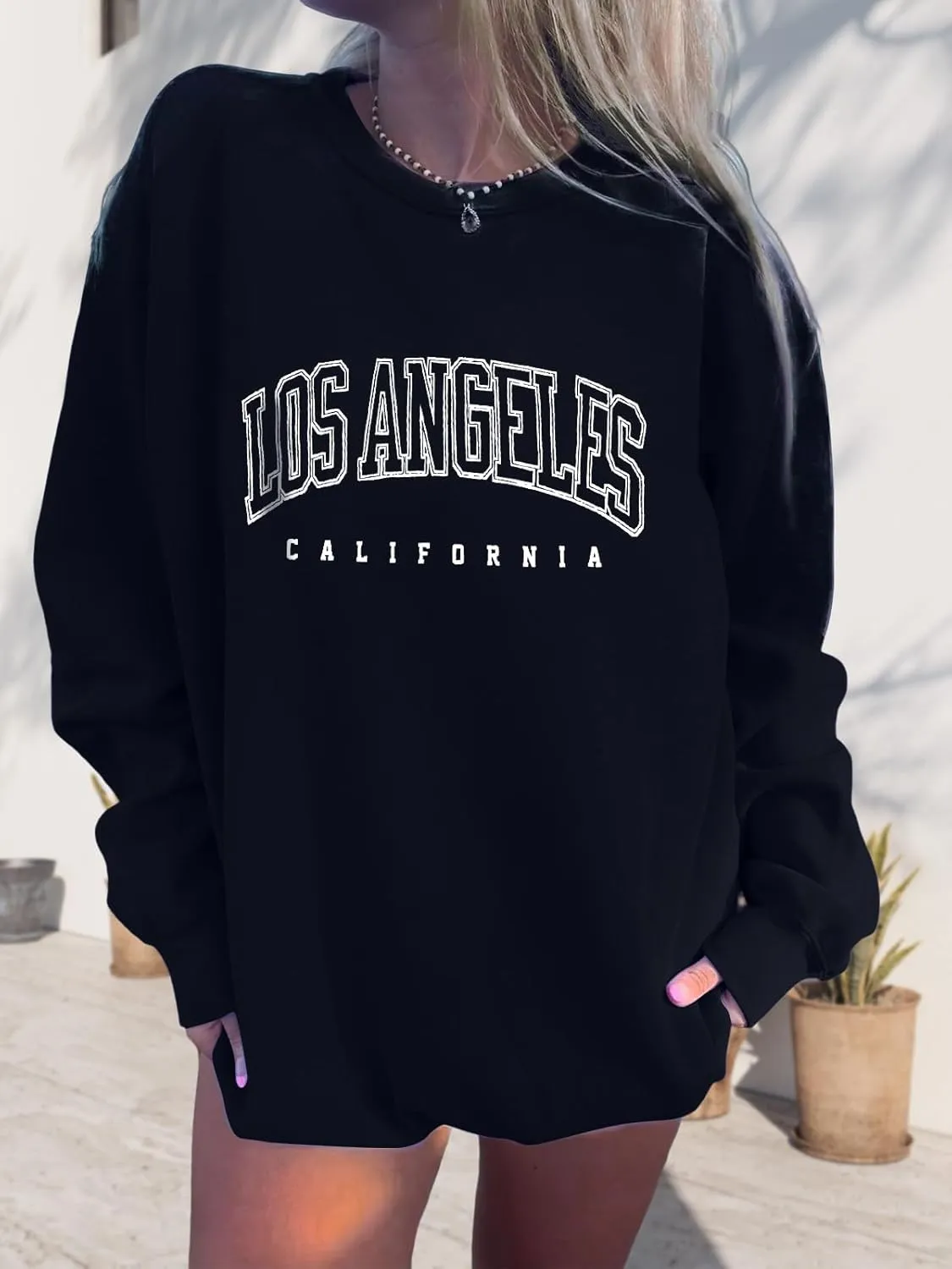 Women's Graphic Sweatshirts Oversized Long Sleeve Cute Los Angeles Loose Crewneck Pullover Sweatshirt