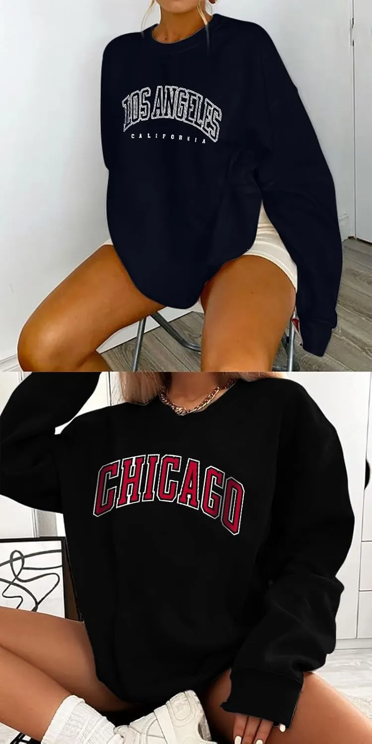 Women's Graphic Sweatshirts Oversized Long Sleeve Cute Los Angeles Loose Crewneck Pullover Sweatshirt