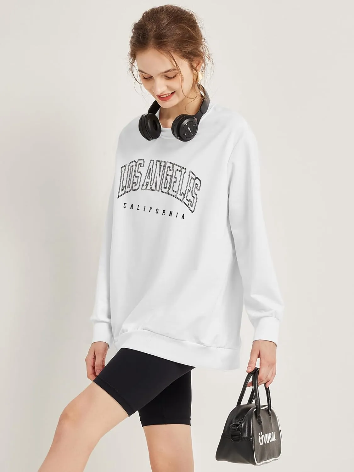 Women's Graphic Sweatshirts Oversized Long Sleeve Cute Los Angeles Loose Crewneck Pullover Sweatshirt