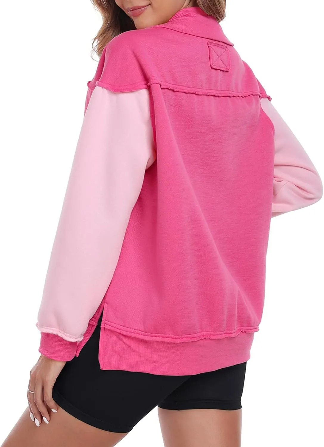 Womens Half Zip Sweatshirts Oversized Long Sleeve Fleece Color Block Pullover Tops with Pocket 2024 Winter Y2K ﻿