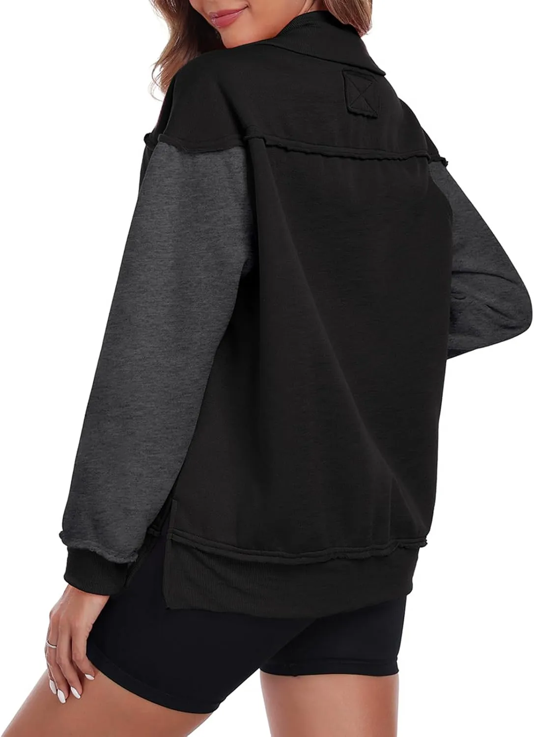 Womens Half Zip Sweatshirts Oversized Long Sleeve Fleece Color Block Pullover Tops with Pocket 2024 Winter Y2K ﻿