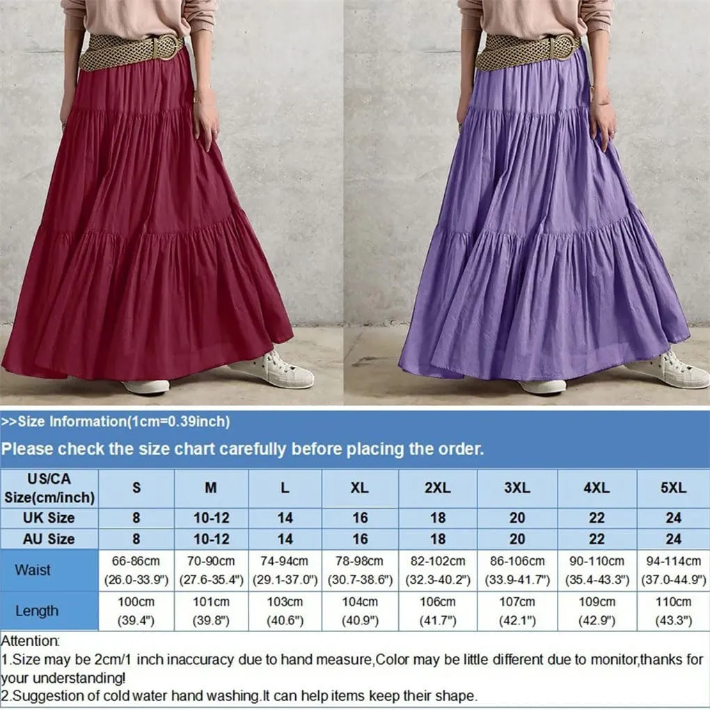 Womens High Waist A Line Flowy Maxi Skirts Bohemian Swing Beach Skirt Layered Ruffle Pleated Long Dress