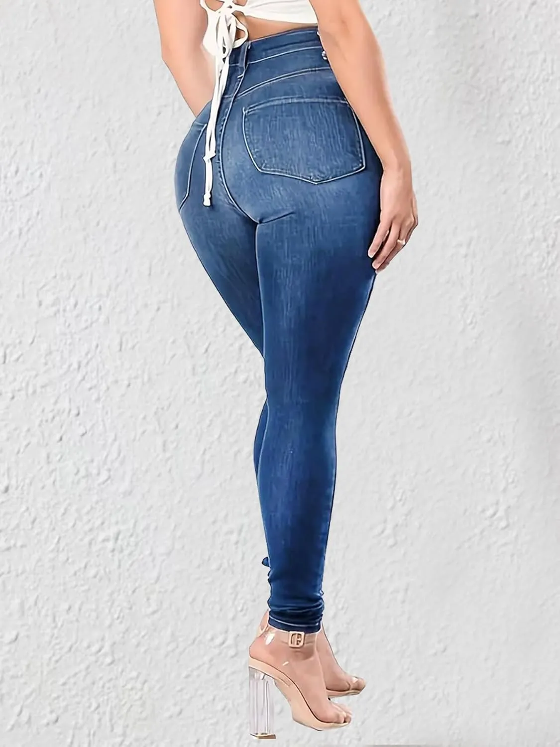 Women's High Waist Skinny Ripped Jeans Destroyed Stretch Pencil Denim Jeans