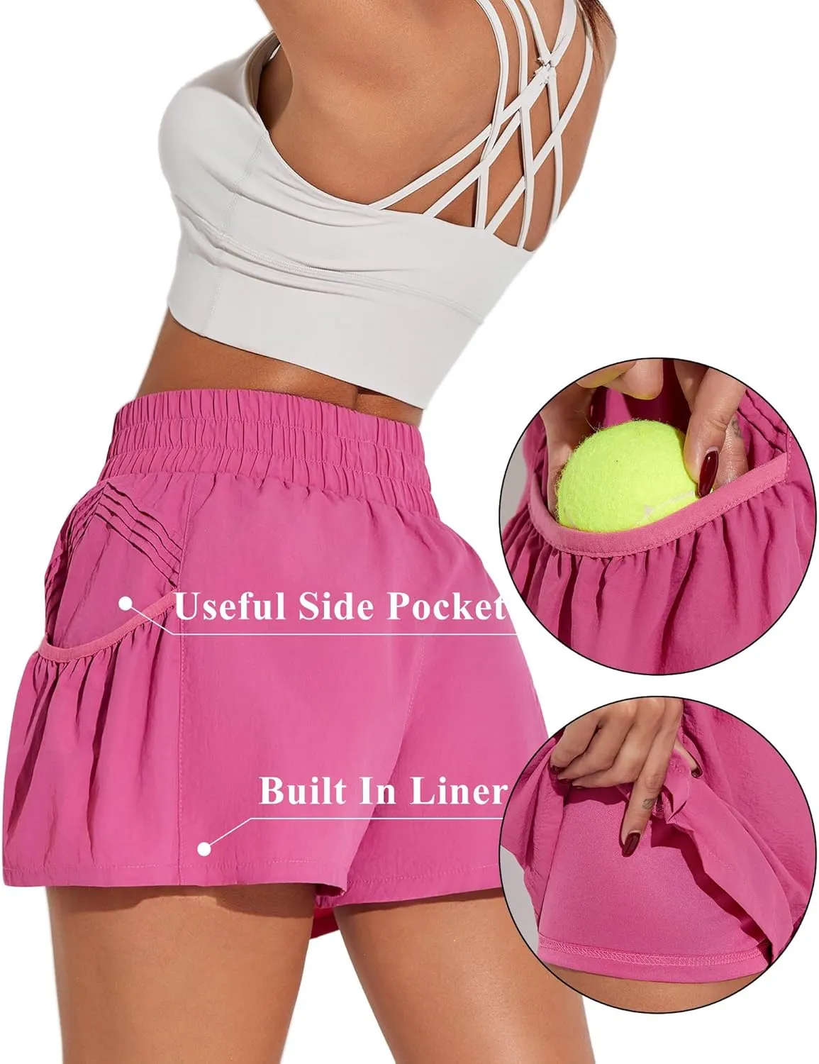 Womens High Waisted Athletic Shorts Workout Running Gym Butterfly Flowy Shorts with Pockets Quick Dry Summer Skorts
