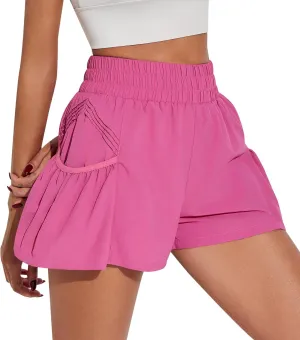 Womens High Waisted Athletic Shorts Workout Running Gym Butterfly Flowy Shorts with Pockets Quick Dry Summer Skorts