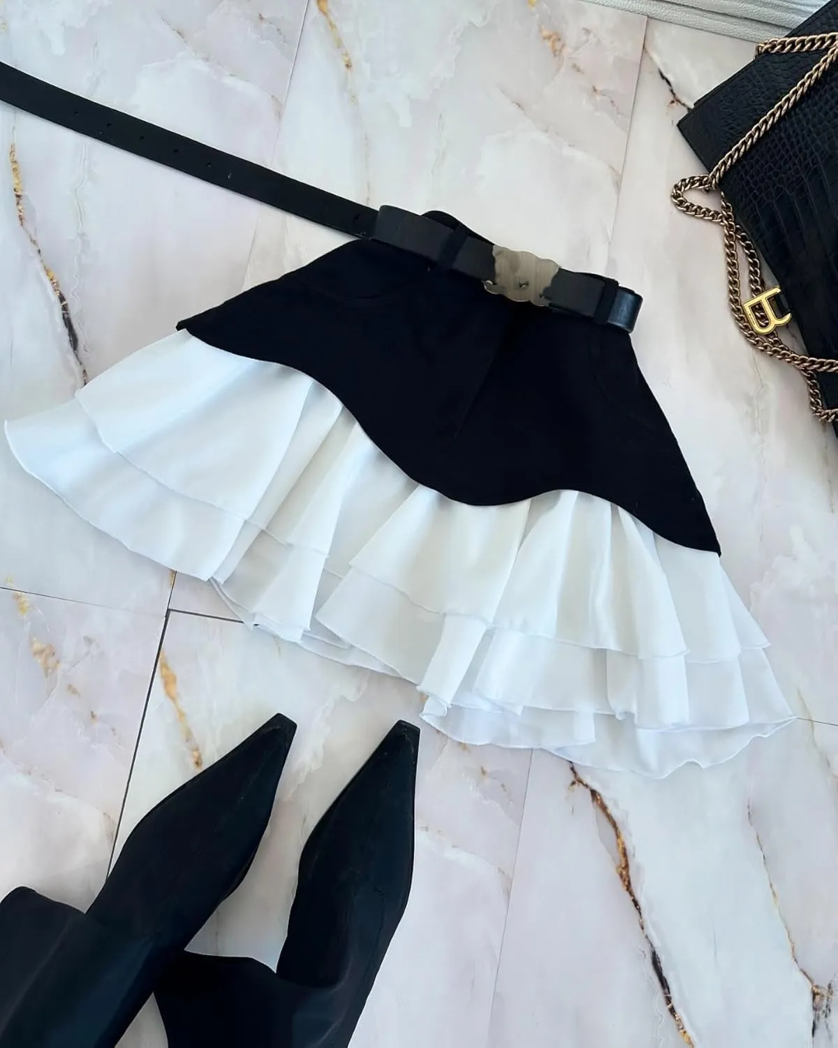 Women's High Waisted Pleated Mini Skirt 2025 Summer Color Block Tiered Layer Ruffle Hem Skirts Y2k Streetwear