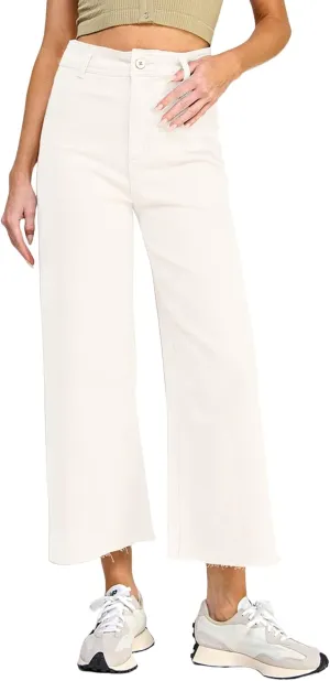 Women's High Waisted Wide Leg Jeans 9 Points Length Baggy Casual Stretch Denim Pants