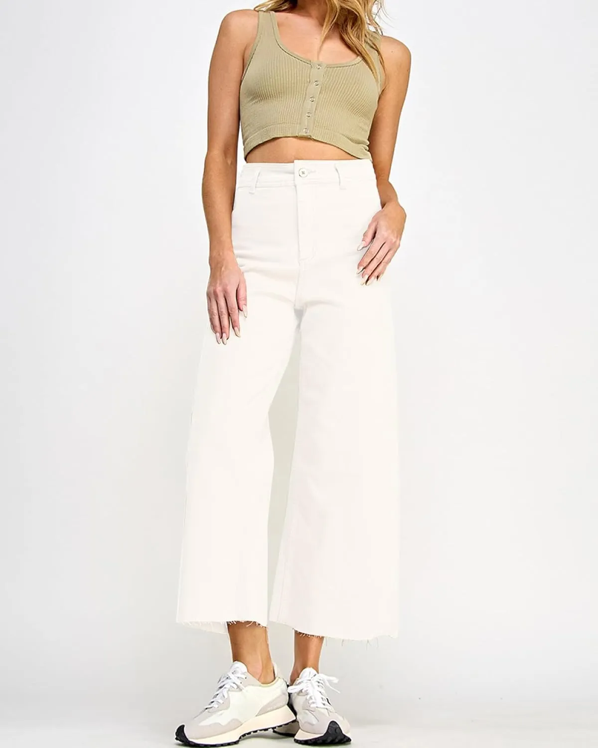 Women's High Waisted Wide Leg Jeans 9 Points Length Baggy Casual Stretch Denim Pants