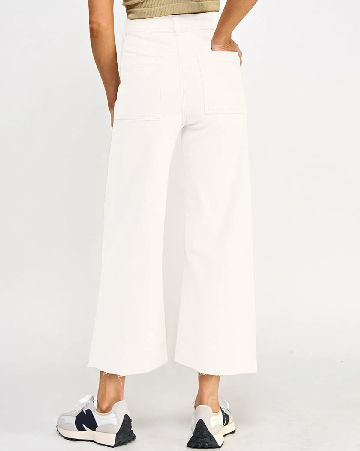Women's High Waisted Wide Leg Jeans 9 Points Length Baggy Casual Stretch Denim Pants
