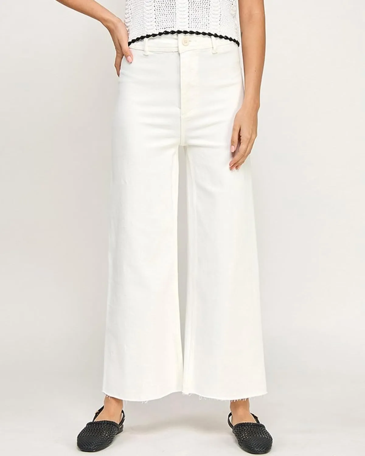 Women's High Waisted Wide Leg Jeans 9 Points Length Baggy Casual Stretch Denim Pants