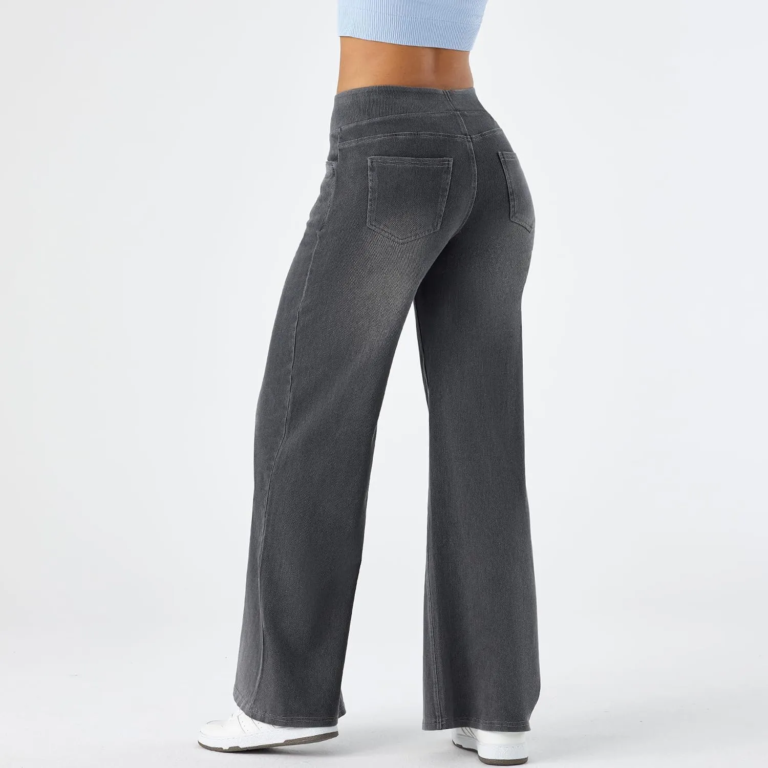 Women's High Waisted Wide Leg Jeggings – Stretch Denim Pull On Flare Jeans with Pockets Casual Comfy Pants