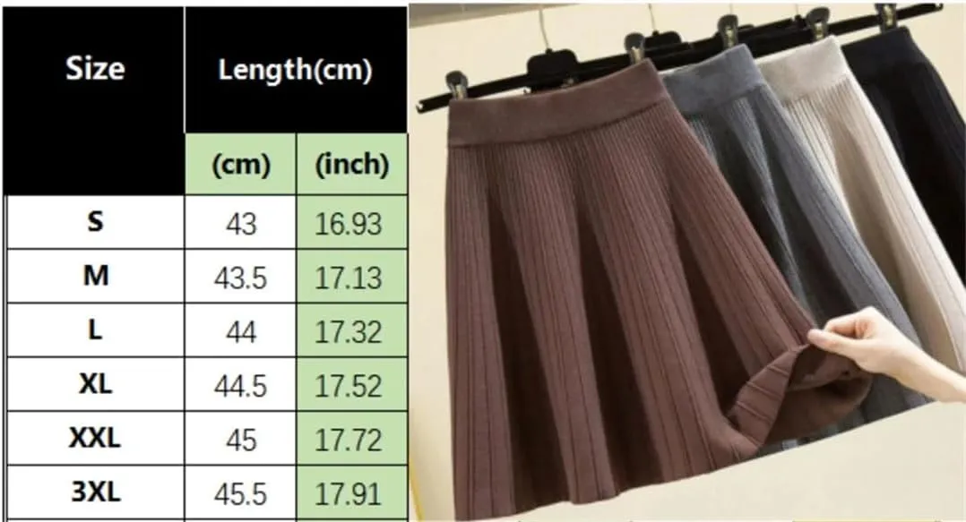 Women's Knitted Skirt Retro Pleated A-Line Stretch High Waist Solid Color Casual Mini Skirts