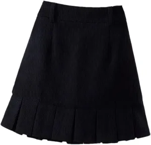 Women's Korean Pleated Solid Color Corduroy Skirt Autumn Winter High Waist All-Match A-Line Mini Skirts