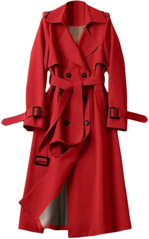 Womens Long Trench Coat Double Breasted Classic Windbreaker Belted Slim Overcoat Casual Outerwear Fashion Winter Jackets