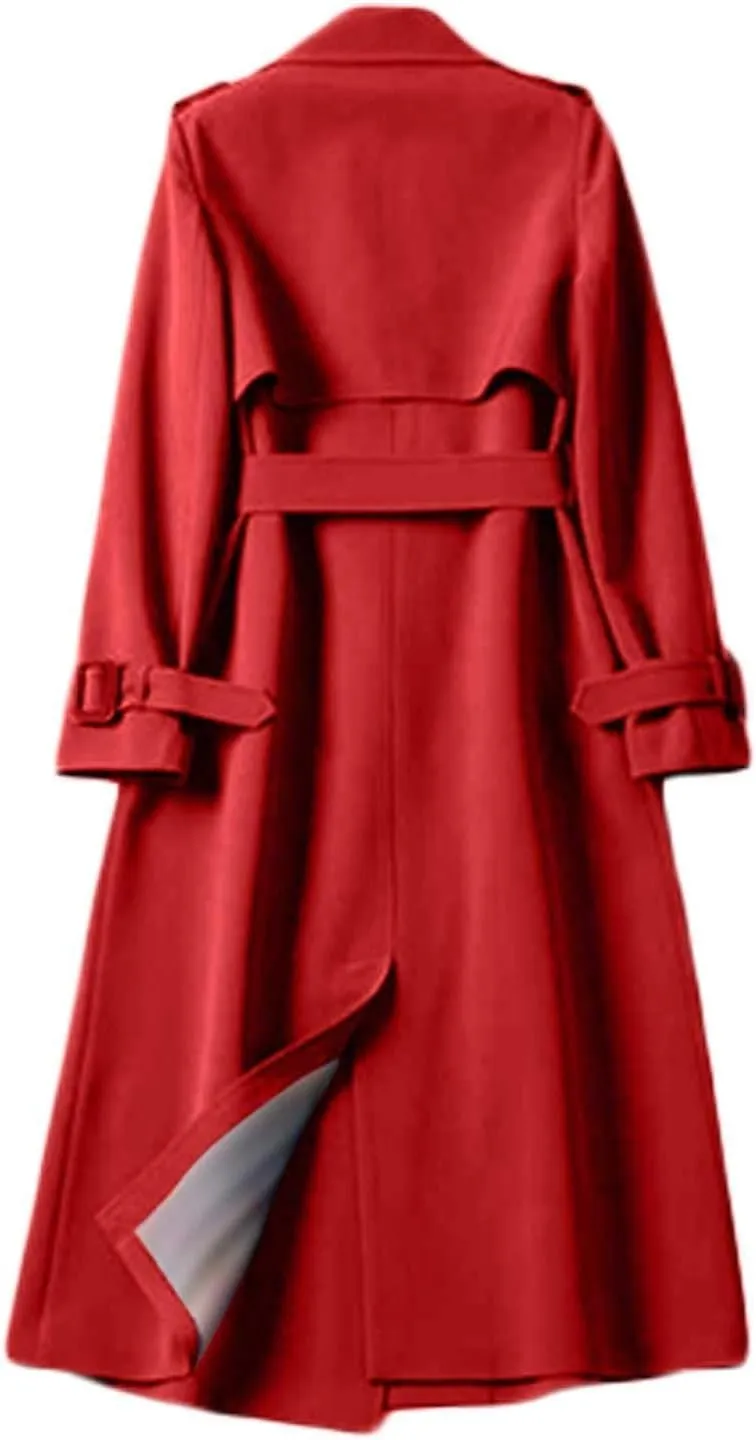 Womens Long Trench Coat Double Breasted Classic Windbreaker Belted Slim Overcoat Casual Outerwear Fashion Winter Jackets