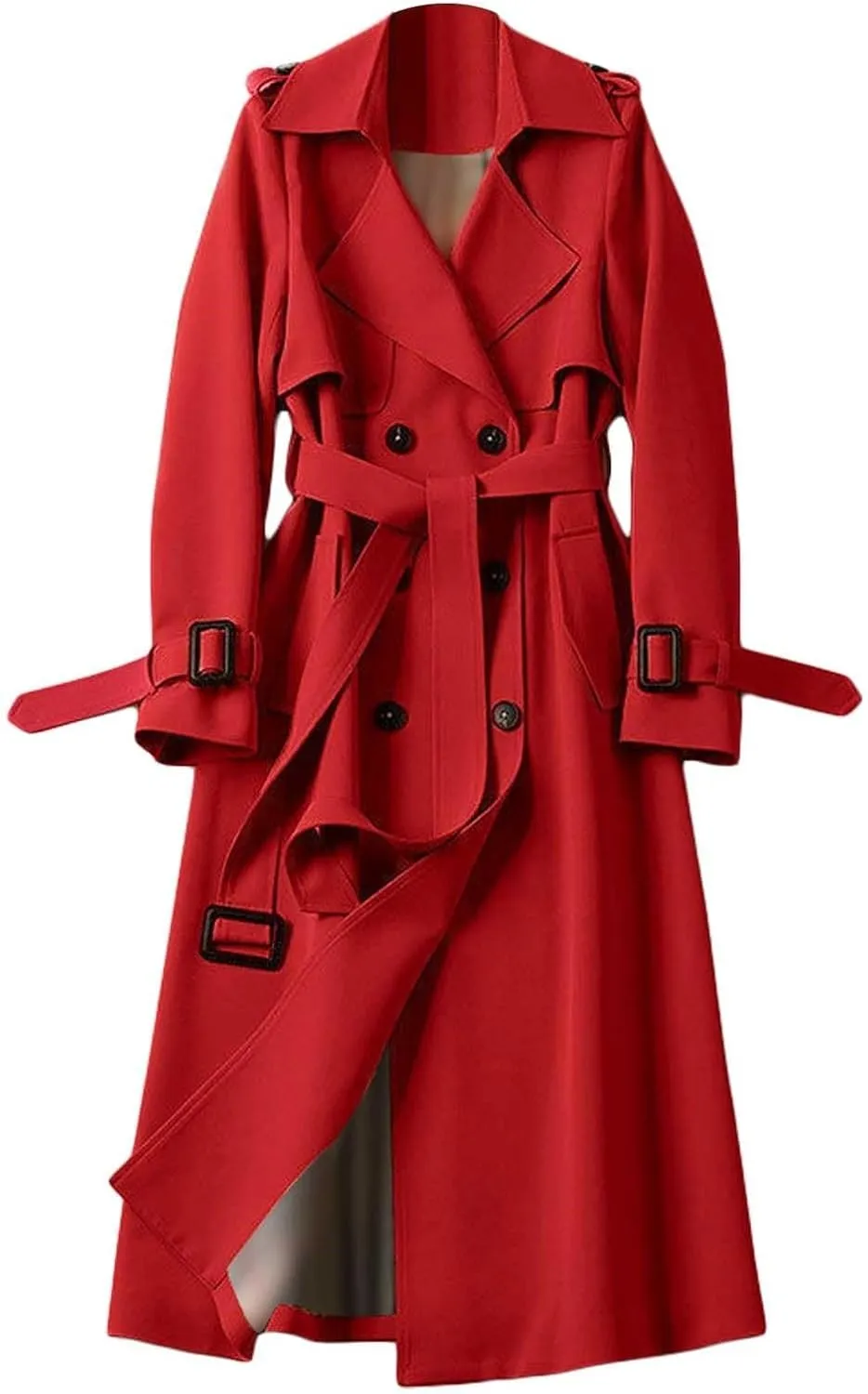 Womens Long Trench Coat Double Breasted Classic Windbreaker Belted Slim Overcoat Casual Outerwear Fashion Winter Jackets