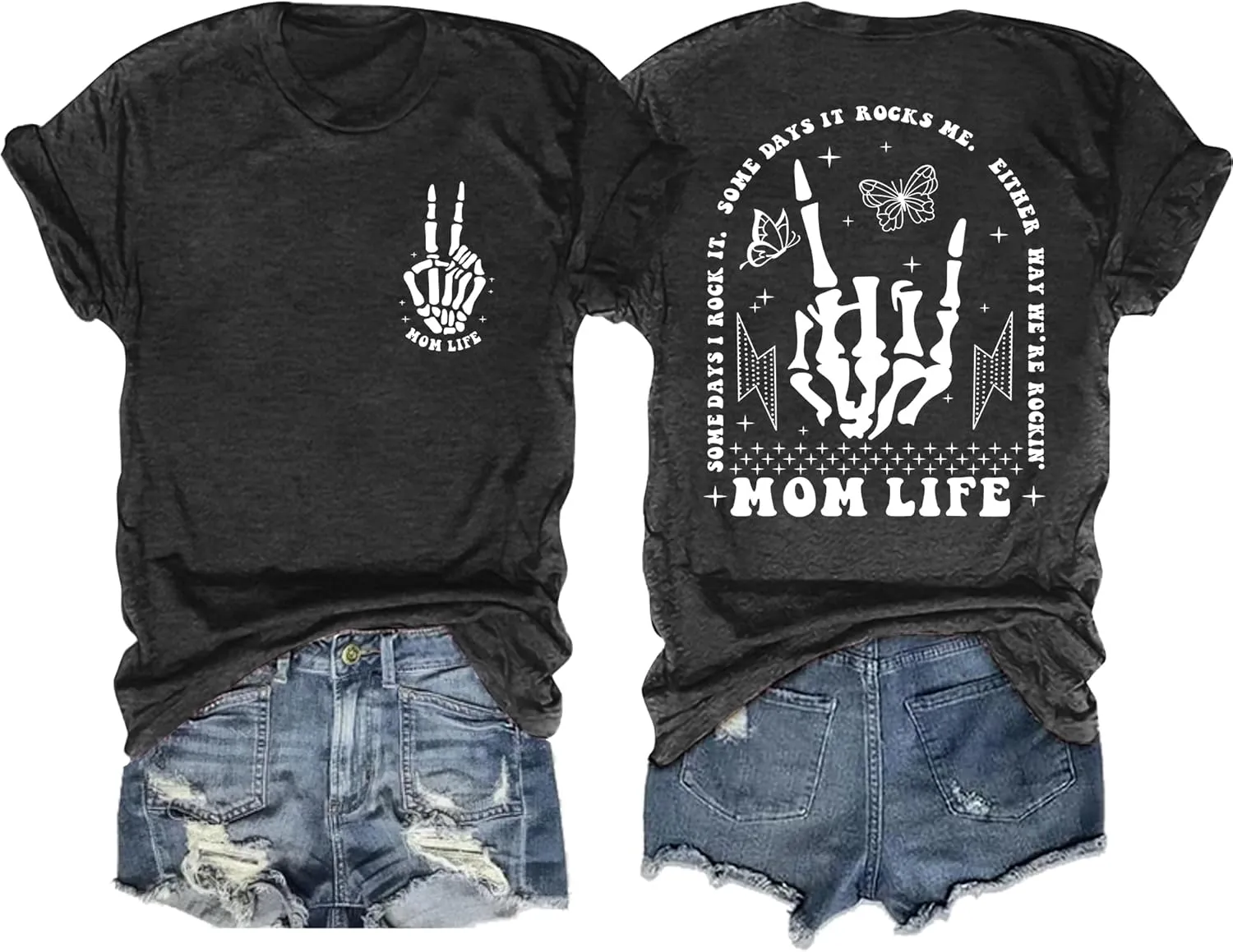 Womens Mama Shirt Mom Life Shirts Skeleton Mother Printed T-Shirt Rock and Roll Short Sleeve Tops