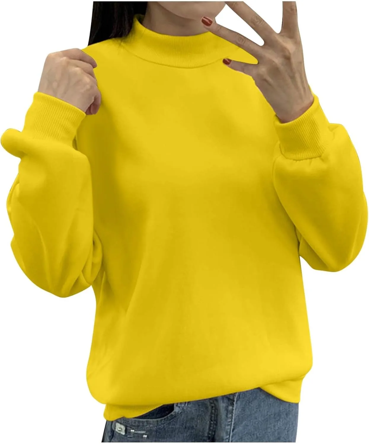 Women's Oversized Round Neck Sweatshirts Long Sleeve Turtleneck Velvet Sweatshirt,2024 Fall&Winter Trendy Women Top