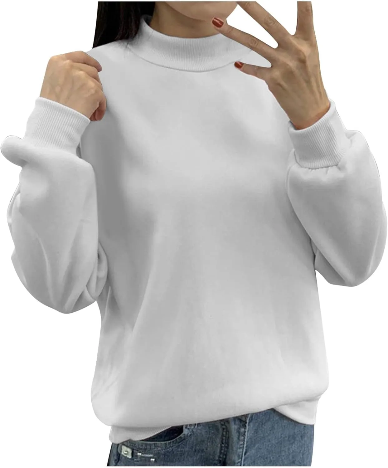 Women's Oversized Round Neck Sweatshirts Long Sleeve Turtleneck Velvet Sweatshirt,2024 Fall&Winter Trendy Women Top