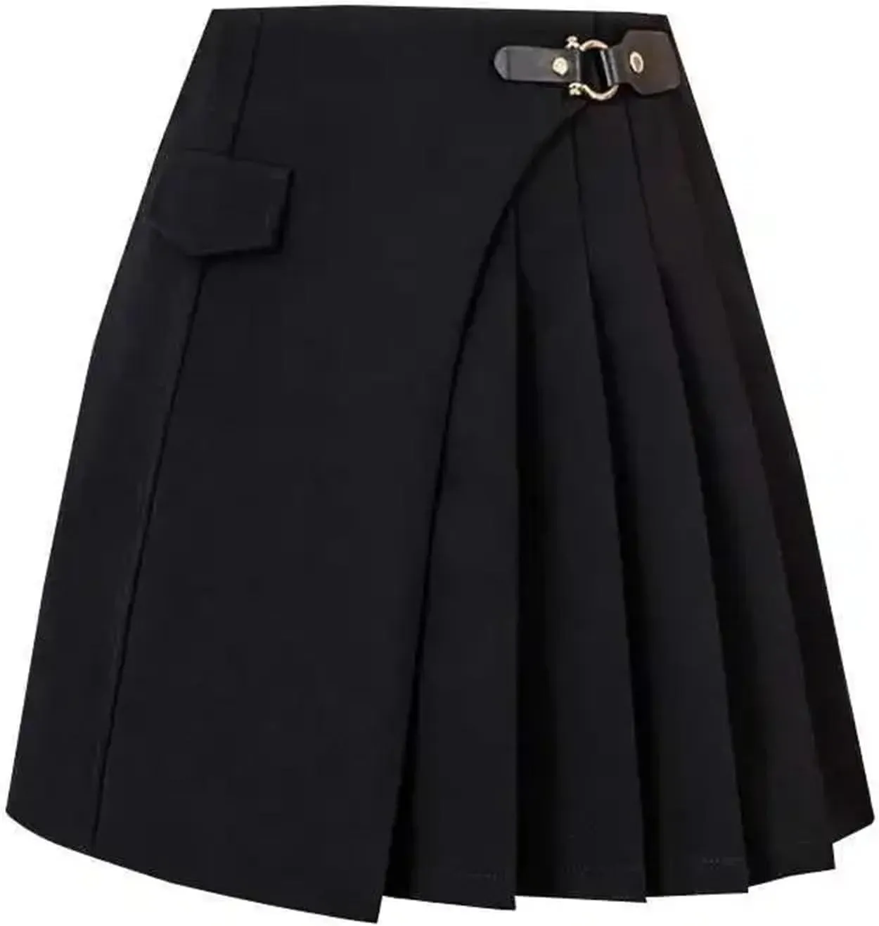 Womens Pleated Mini Skirts High Waist A-Line Short Skort Asymmetrical Folded Short Half Skirt