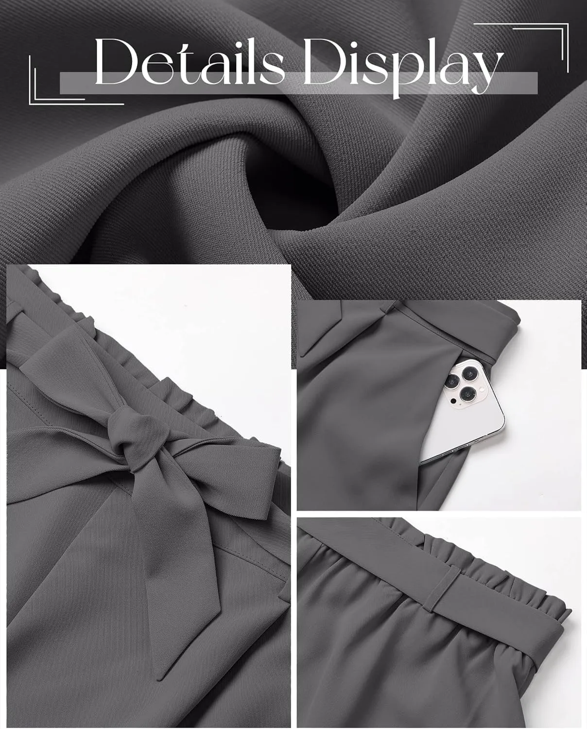 Women's Plus Size Wide Leg Dress Pants High Waist Palazzo Adjustable Knot Casual Business Trousers with Pockets