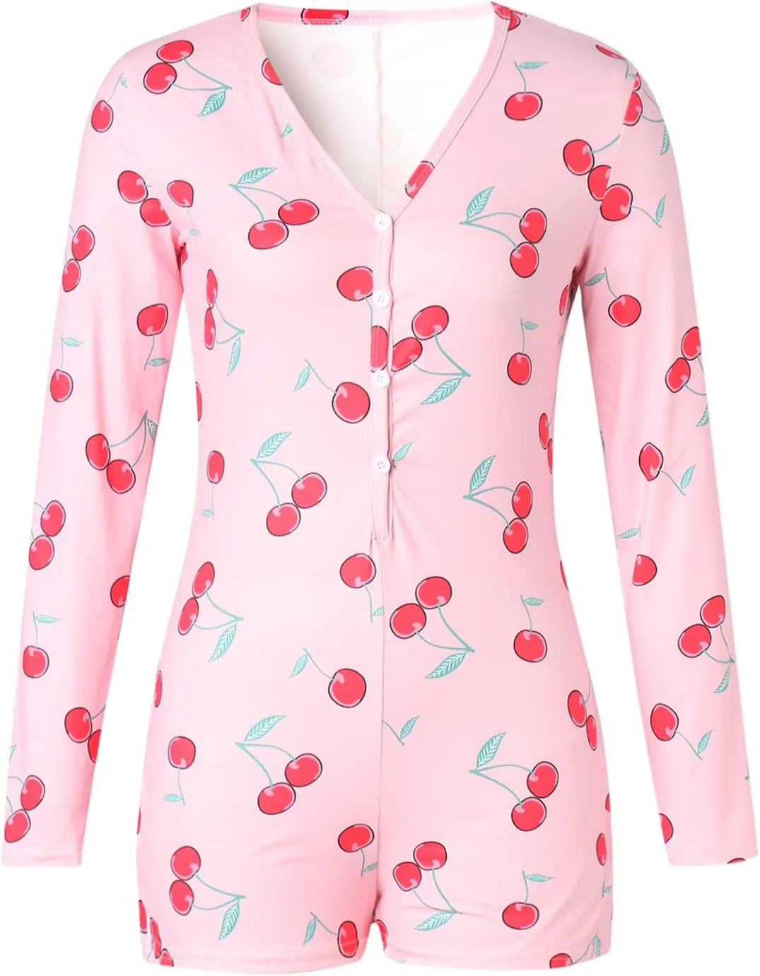 Women's Sexy Deep V Neck Onesie Pajamas Short Jumpsuit One Piece Romper Bodysuit Flapjacks with Drop Seat Butt Flap
