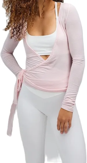 Women's Sexy Deep V Neck Wrap Top Long Sleeve Tie Front Crop Top Bandage Surplice Wrap Blouse Slim Fit Yoga Shirts