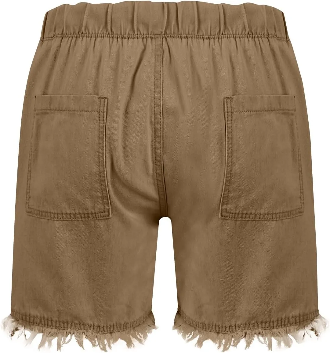 Womens Shorts Casual Denim Cutoffs Elastic Waist Jean Short Drawstring Casual Frayed Hem Denim Short with Big Pocket