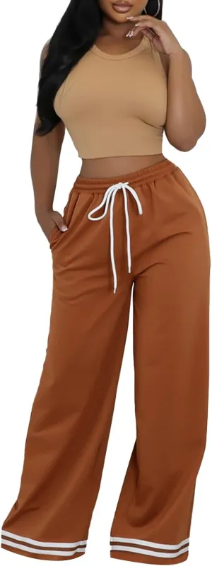Women's Wide Leg Sweatpants High Waisted Baggy Flared Pants Casual Drawstring Joggers with Pockets