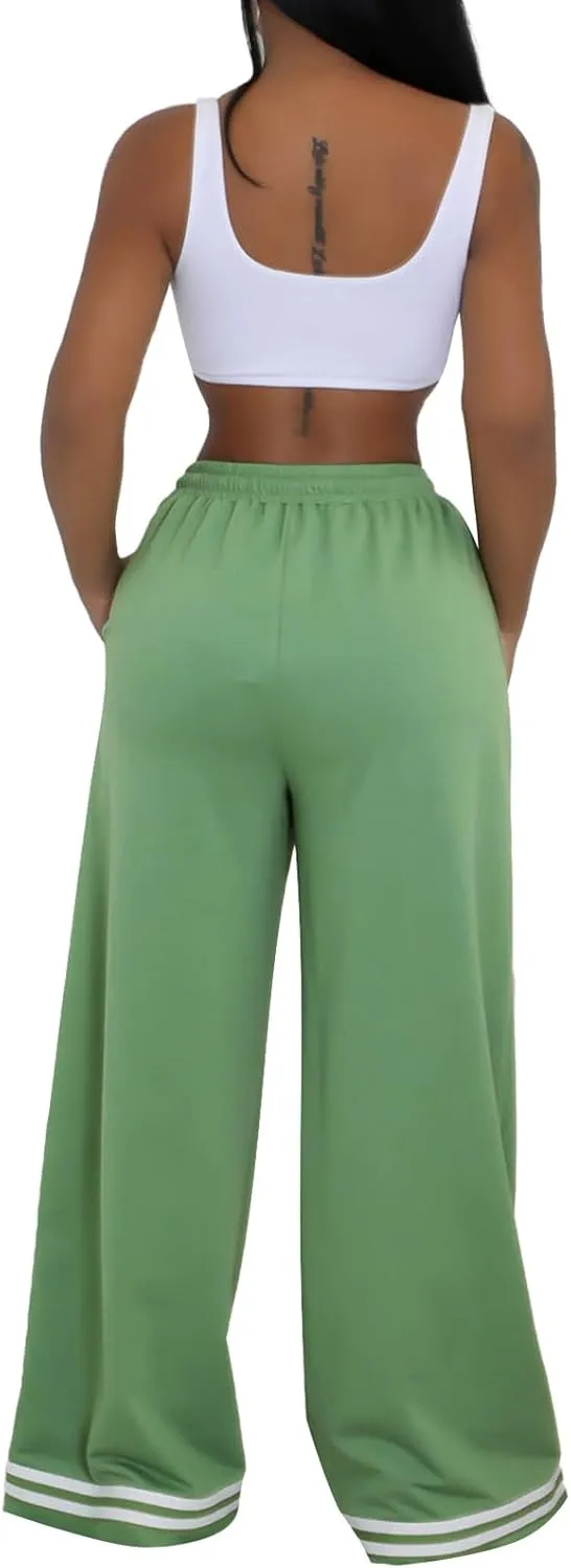 Women's Wide Leg Sweatpants High Waisted Baggy Flared Pants Casual Drawstring Joggers with Pockets