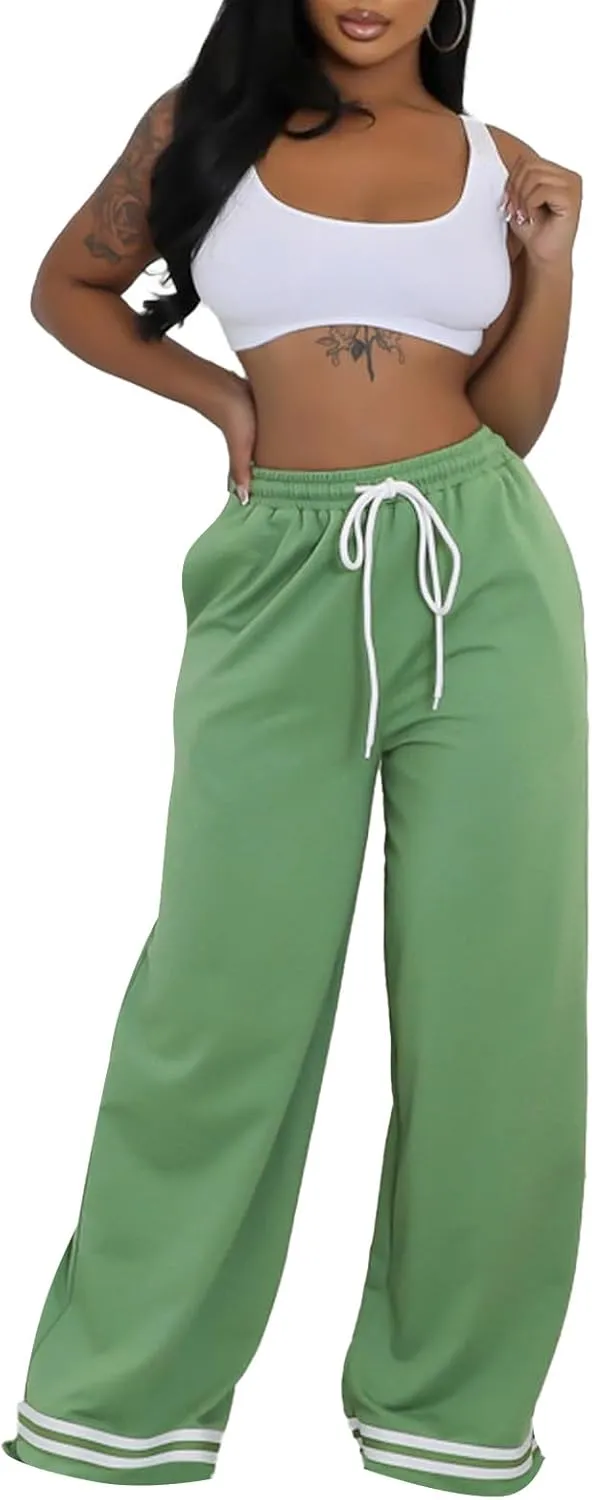 Women's Wide Leg Sweatpants High Waisted Baggy Flared Pants Casual Drawstring Joggers with Pockets
