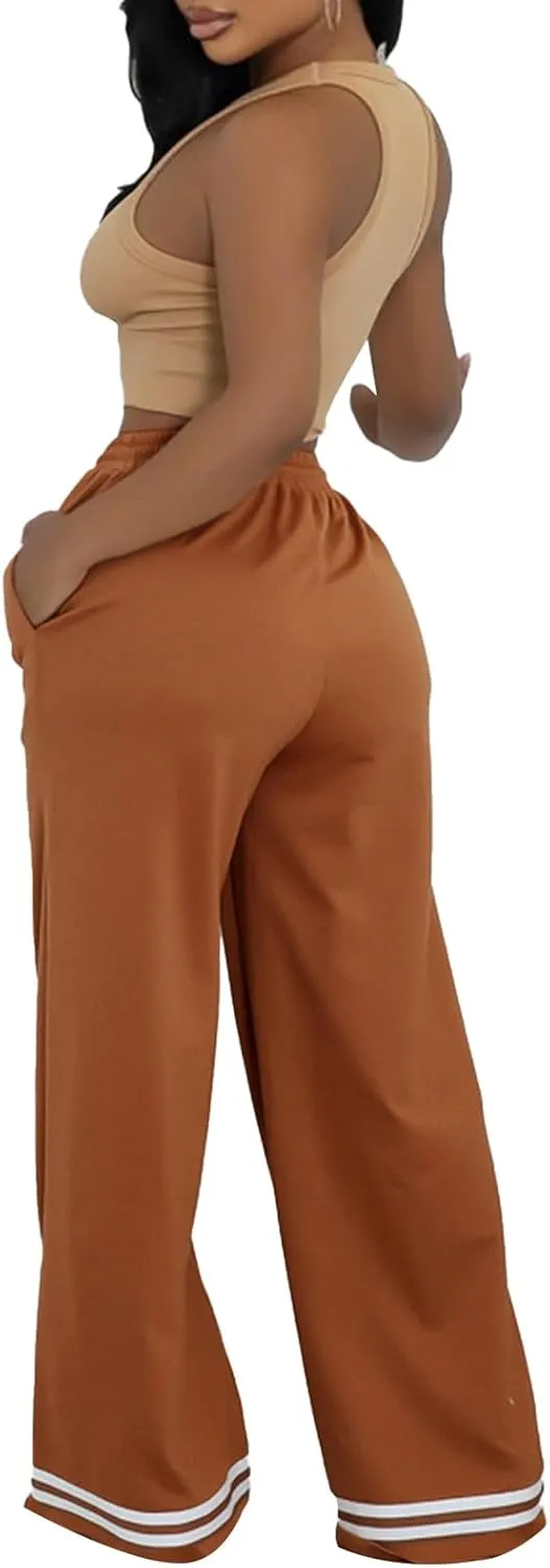 Women's Wide Leg Sweatpants High Waisted Baggy Flared Pants Casual Drawstring Joggers with Pockets