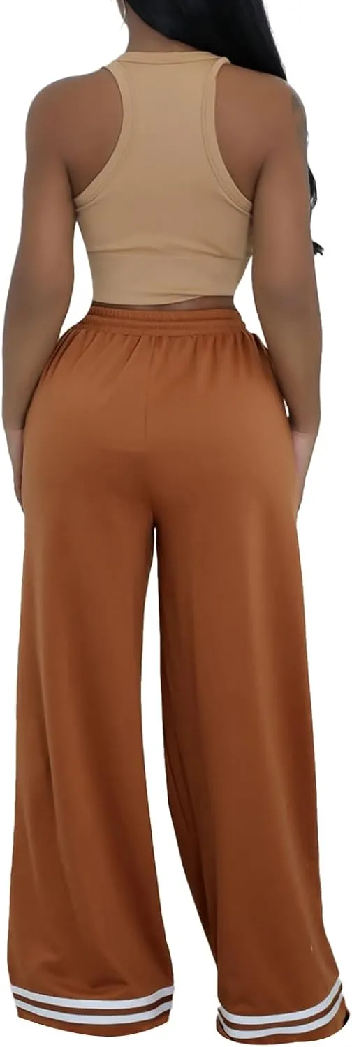 Women's Wide Leg Sweatpants High Waisted Baggy Flared Pants Casual Drawstring Joggers with Pockets