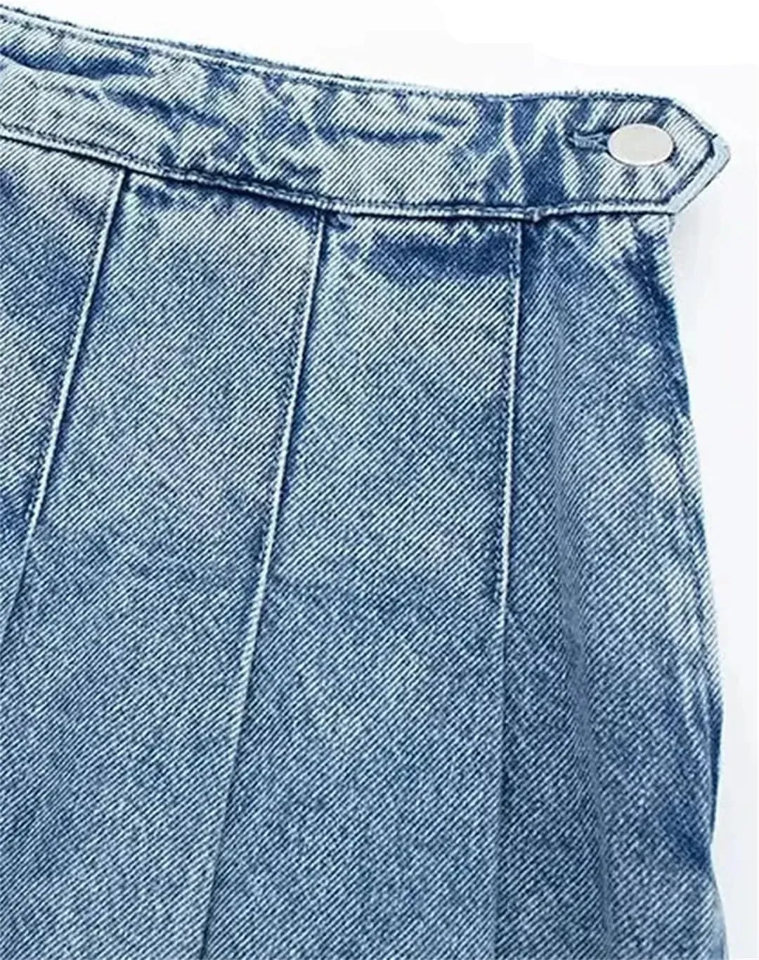 Women's Wide Pleated Denim Mini Skirt Vintage High Waist Side Zipper Women's Skirt