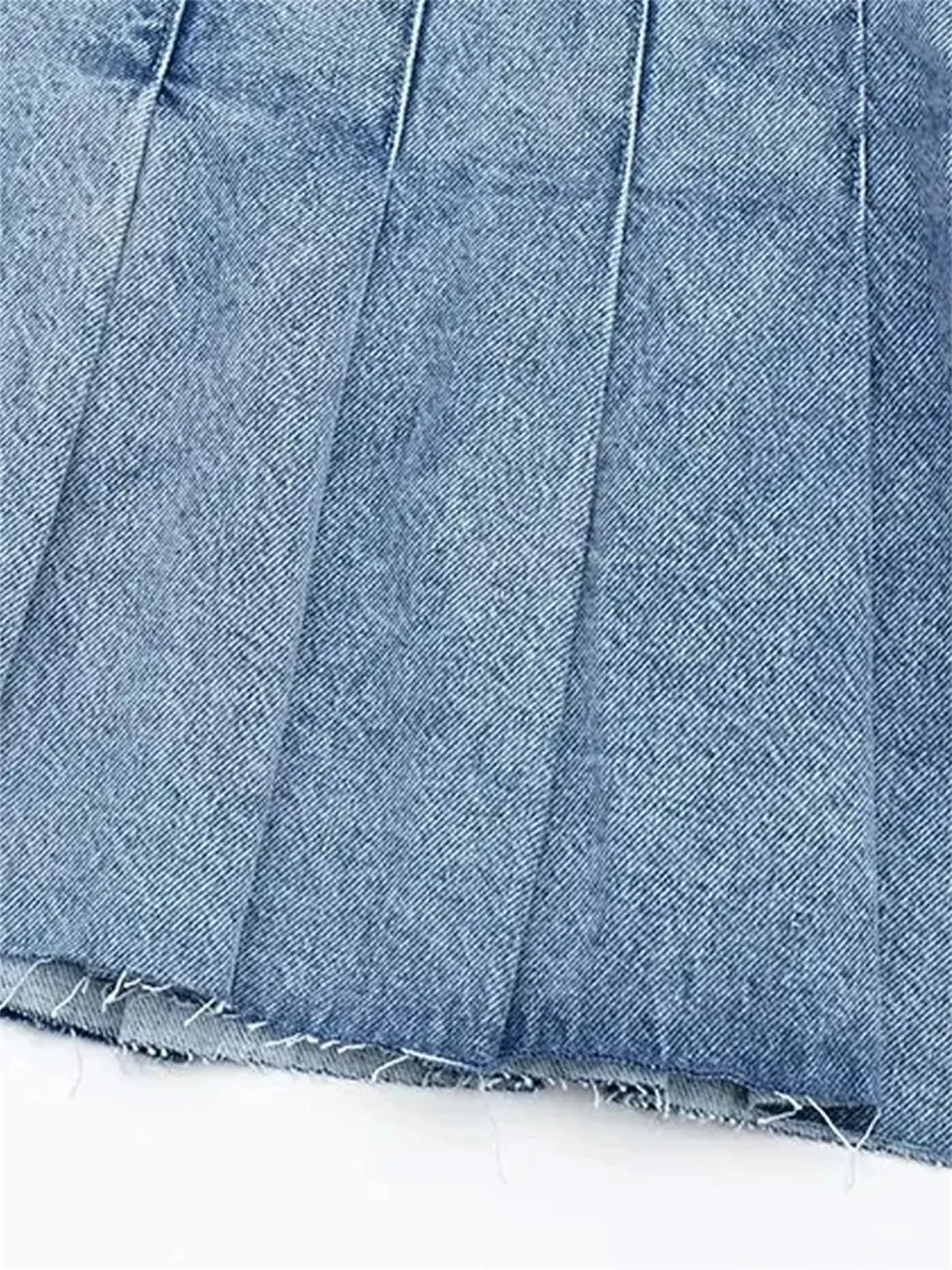 Women's Wide Pleated Denim Mini Skirt Vintage High Waist Side Zipper Women's Skirt