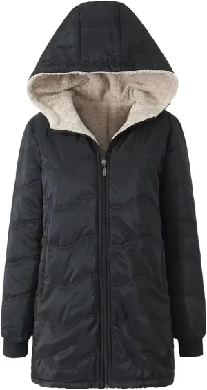 Women's Winter Down Jacket Solid Thicken Hooded Puffer Long Sleeve Jackets Warm Quilted Coats Trendy Outfits