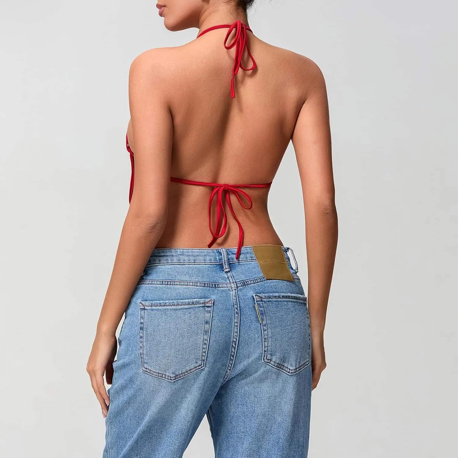 Women's Y2K Halter Going Out Crop Tops Sexy Open Back Deep V Neck Sleeveless Ruched Vest Tank Tops Party Clubwear