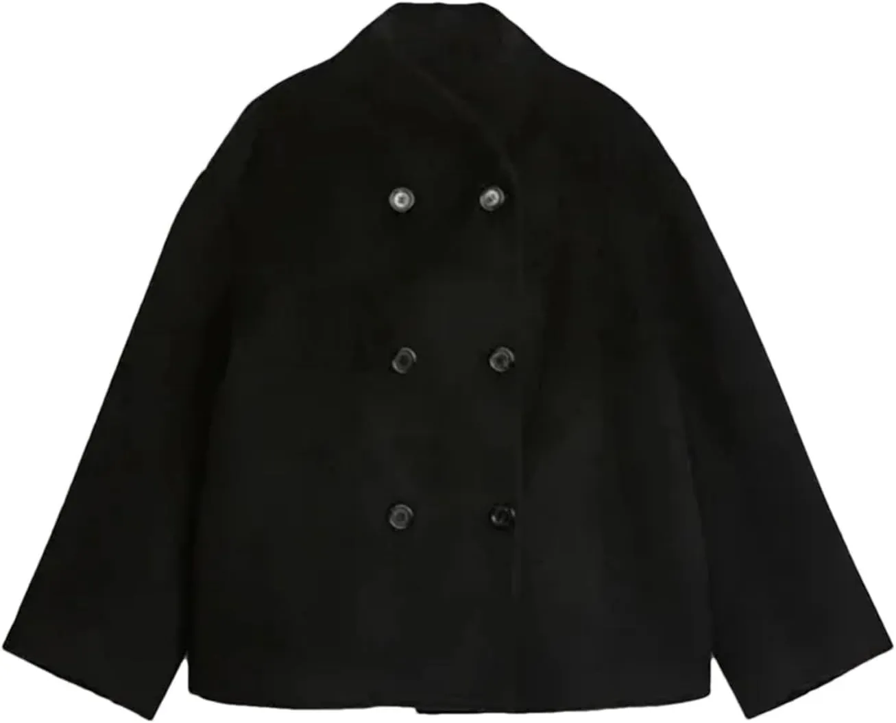 Wool Trench Coat Winter Women's Retro Trench Coat Loose Stand-Up Collar Double-Breasted Warm Wool Cardigan