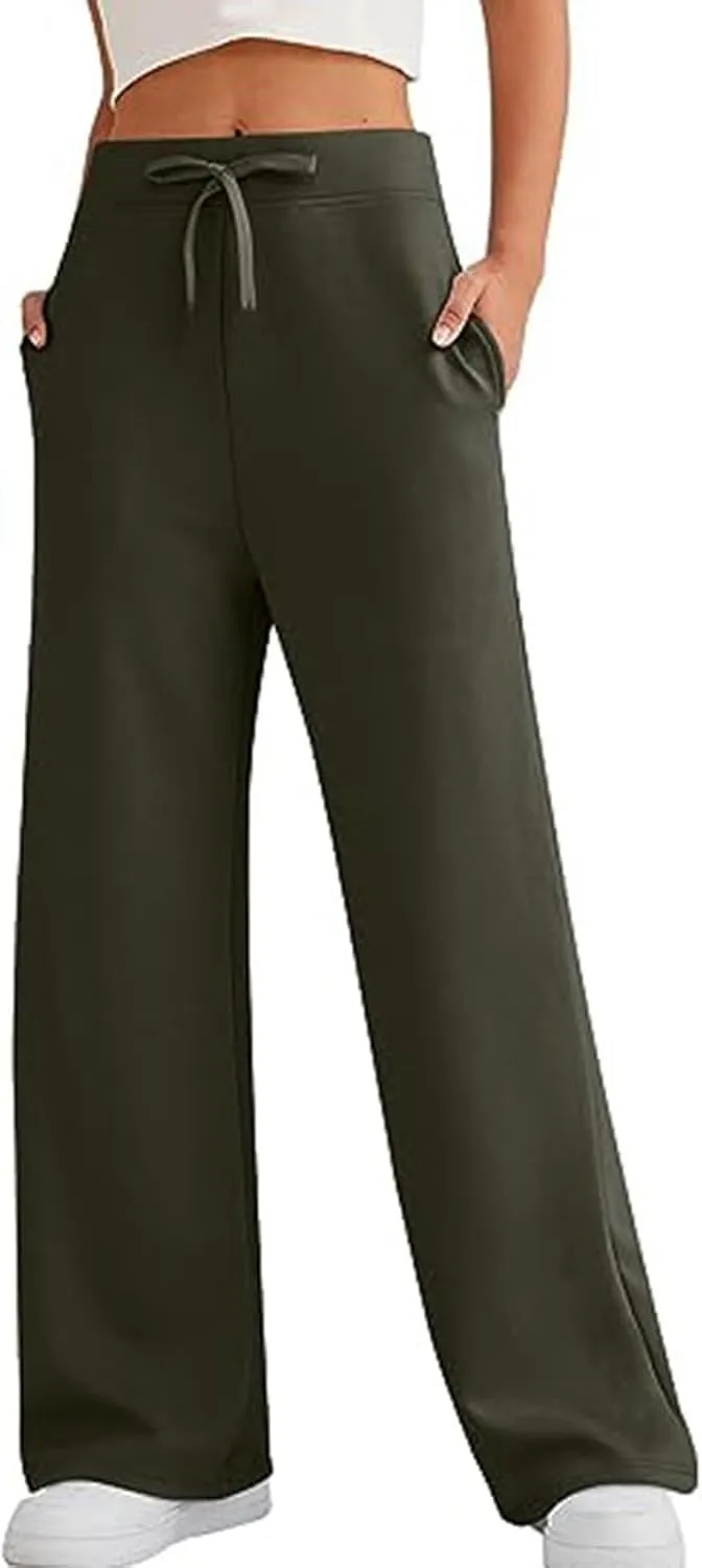 WOWULOVELY Women's Yoga Pants Wide Leg Sweatpants Drawstring Waisted Straight Leg Casual Loose Trousers with Pockets