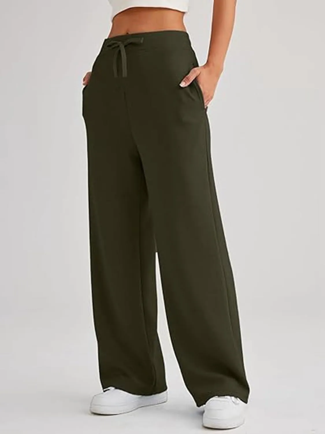 WOWULOVELY Women's Yoga Pants Wide Leg Sweatpants Drawstring Waisted Straight Leg Casual Loose Trousers with Pockets